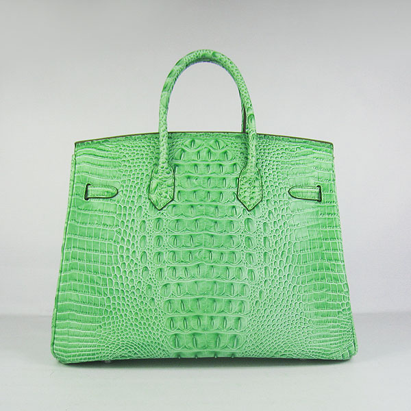 High Quality Fake Hermes Birkin 35CM Crocodile Head Veins Leather Bag Green 6089